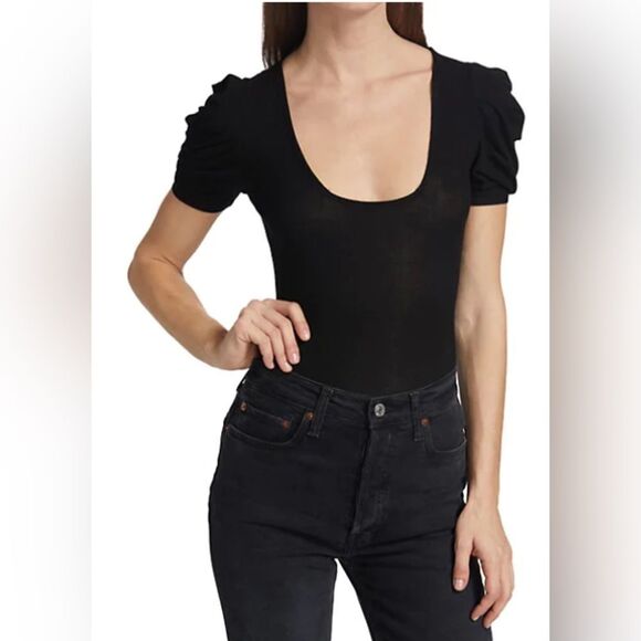 FREE People So Fresh Puff Sleeve Bodysuit In Black - Picture 1 of 4